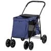 Dog Pram Dog Stroller 4 Wheels Pet Pushchair with Rolling Door, Cushion, Safety Leashes, for Small and Medium Breeds, Dark Blue