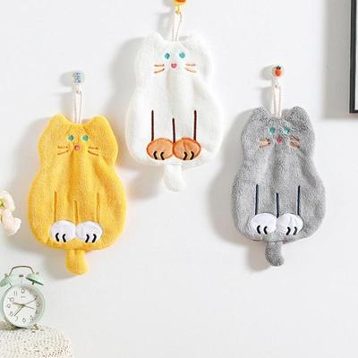 Kitchen Bathroom Cartoon Hand Towels Thickened Absorbent Coral Velvet Can Be Hung with Hand Towels