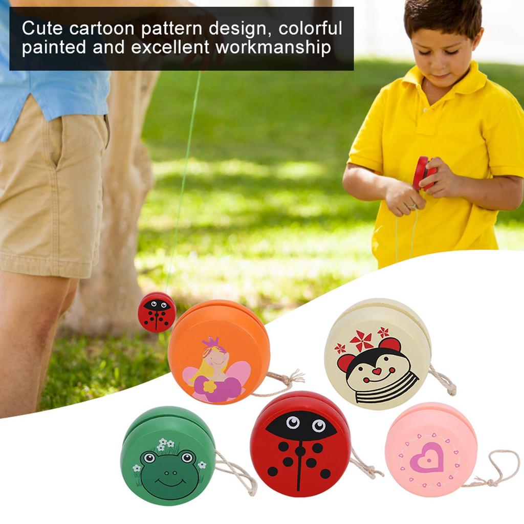 Cute Cartoon Pattern Wooden Yoyo Ball Toy Early Education Teaching Toy Cartoon Ball Toy for Kid Child