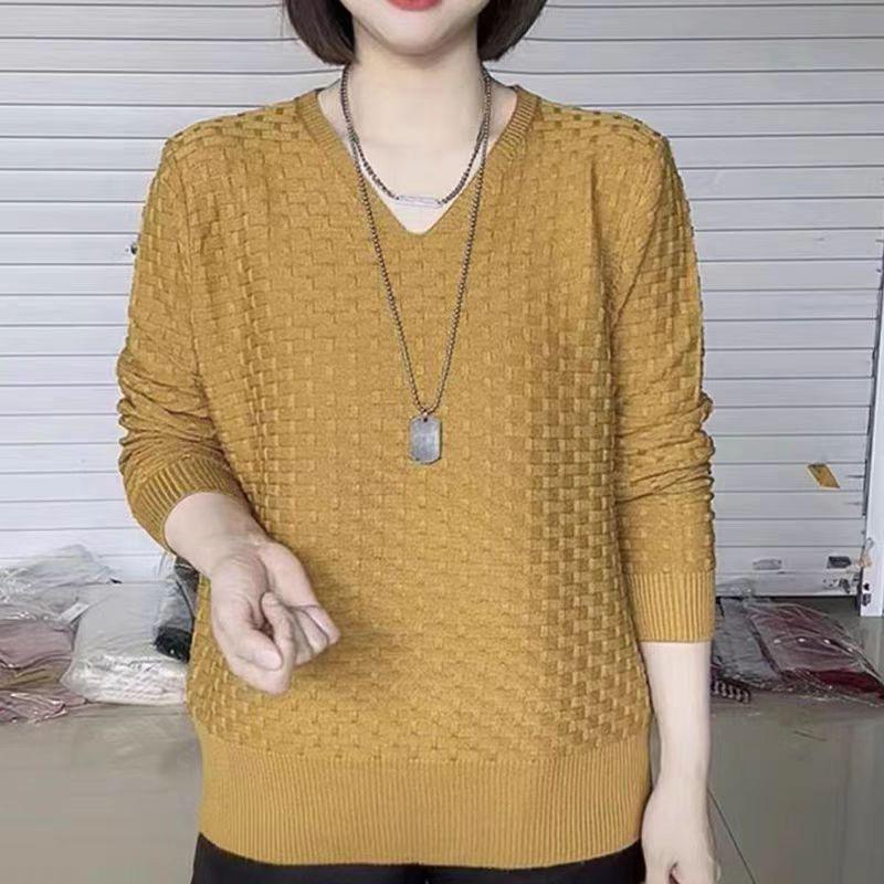 Autumn and Winter V-neck Pullover Sweater for Women Women's Solid Color Long Sleeved Knitted Sweater