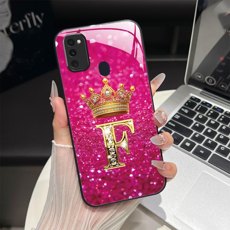 Für Samsung M21 M31 M21S M31S Hülle Modische Buchstaben Hartes Gehärtetes Glas Rückseitenabdeckungen Für Samsung Galaxy M30s M 31 M 21 Handyhülle