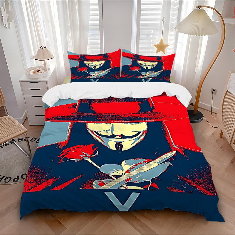 

3pcs V for Vendetta Bedding Set, Soft Polyester Duvet Cover and Pillowcases Machine Washable Seasons all suitable & Guest Room Decor218 135x200cm
