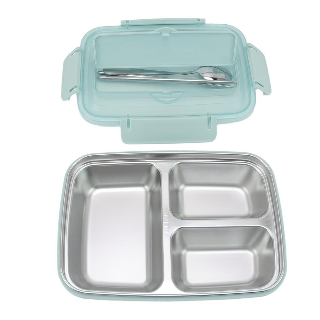 Lunch Box 3 Compartments 304 Stainless Steel Plastic Matching Spoon Chopsticks Portable Lunch