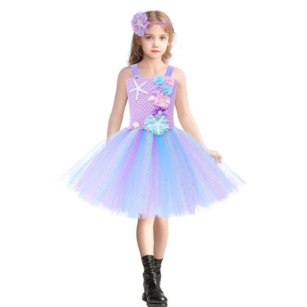 Karnevalsparty Meerjungfrau Tüllkleid Pastellblumen Koralle Seestern Applikationen Prinzessinnenkleid Deluxe Abschlussballkostüm Meerjungfrauenkostüm