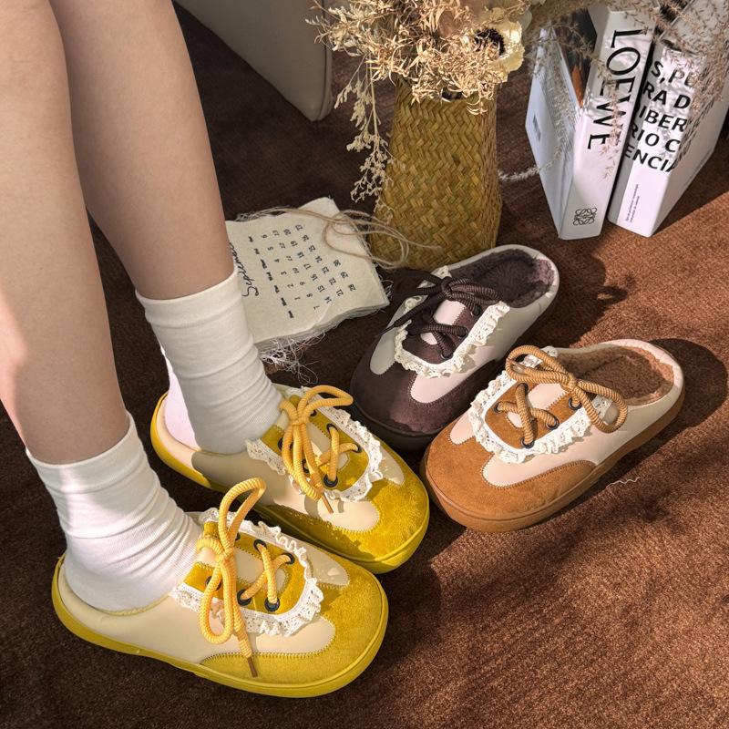 Mingsheng 2025 new autumn and winter retro casual cotton shoes lace-up thick-soled flat-bottomed velvet cotton shoes to wear ins style