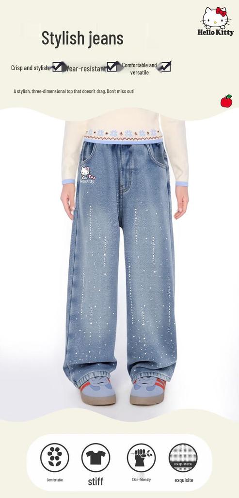 Hello Kitty Girls' Starburst Denim Wide-Leg Jeans