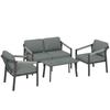 Aluminium Garden Furniture Set, 4 Seater Outdoor Patio Furniture with Loveseat, 2 Armchairs, Slatted Table