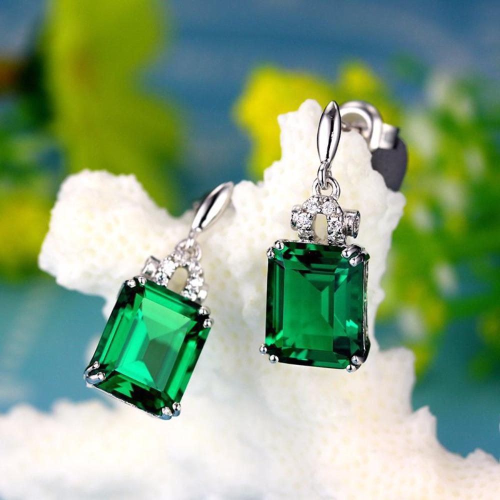 925 Silver Plated Emerald Green Earrings Colorful Gemstone Stud Earrings for Women Fashion Jewelry
