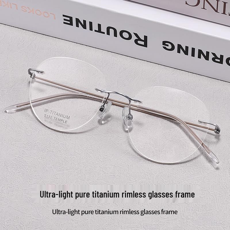 Bestfen S132 Ultralight Pure Titanium Rimless Eyeglass Frame, Compatible with Prescription Lenses.