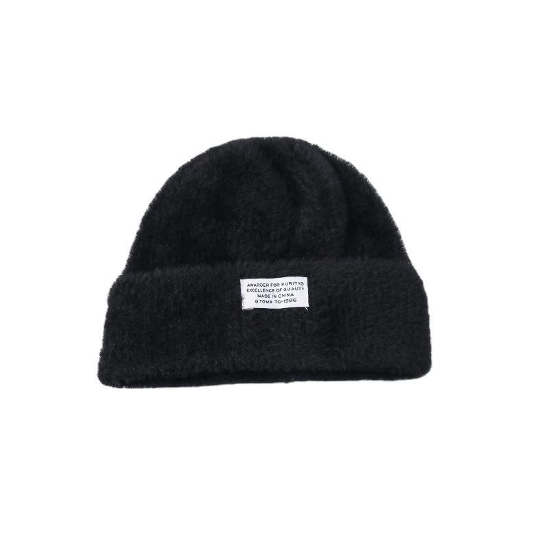 Hat Women's New Imitation Mink Autumn and Winter All-match Patch Wool Hat Knitted Hat Warm Pullover Ear Protection Cold Hat