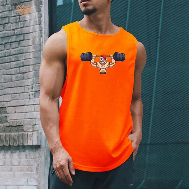 Fitness Sommer Herren Fitness Running Schnelltrocknendes bedrucktes ärmelloses Unterhemd mit Rundhalsausschnitt Muscle Undershirt Gym Workout Weste