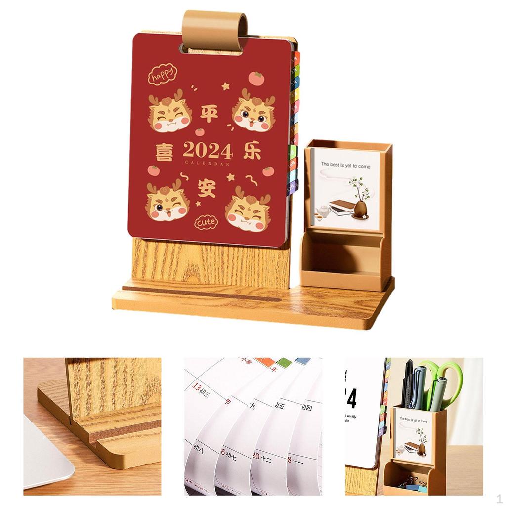 Desk Calendar Work Schedule with Pen Holder, Storage Box ,Memo Pages, Personal Daily