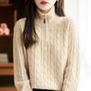 Women's Polo Collar 100% Pure Wool Sweater - Thickened, Zip-Up, Cable Knit, Long Sleeve Base Layer for Autumn and Winter