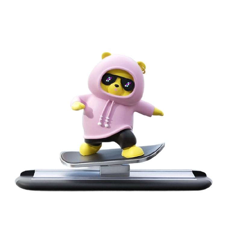 Lovely Skateboard Bear Car Interior Center Console Screen Ornaments Automatic Sliding Decoration Adhesive