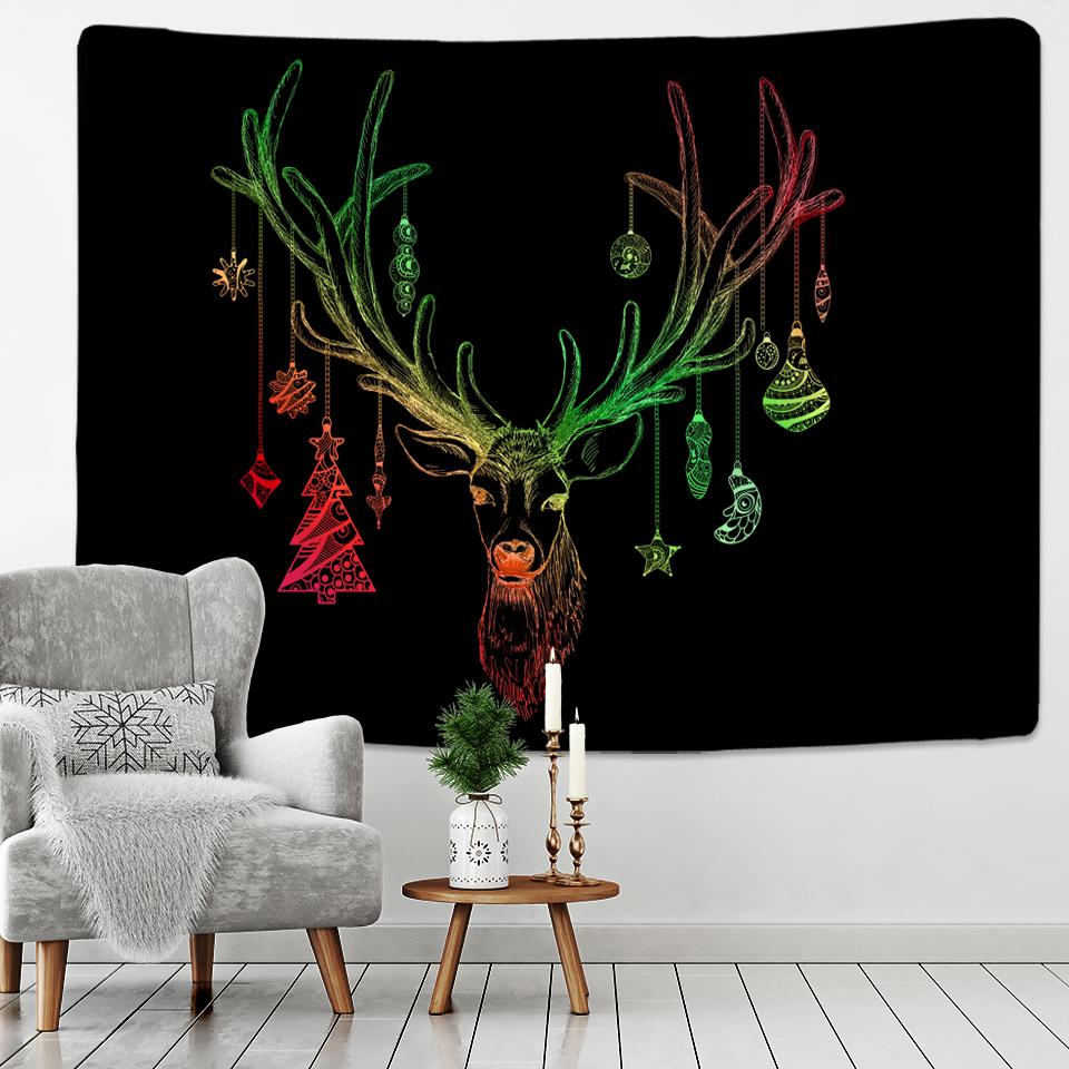 Einfache Linien Weihnachtsrentier Psychedelische Wandteppich Wand Weihnachtskunst Decke Matte Hintergrund Wohnraum Geschenk