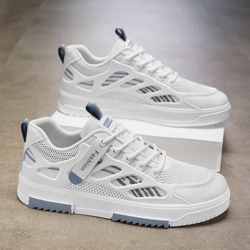 2024 Summer Men's Trendy White Mesh Sneakers - Breathable and Versatile Casual Skate Shoes