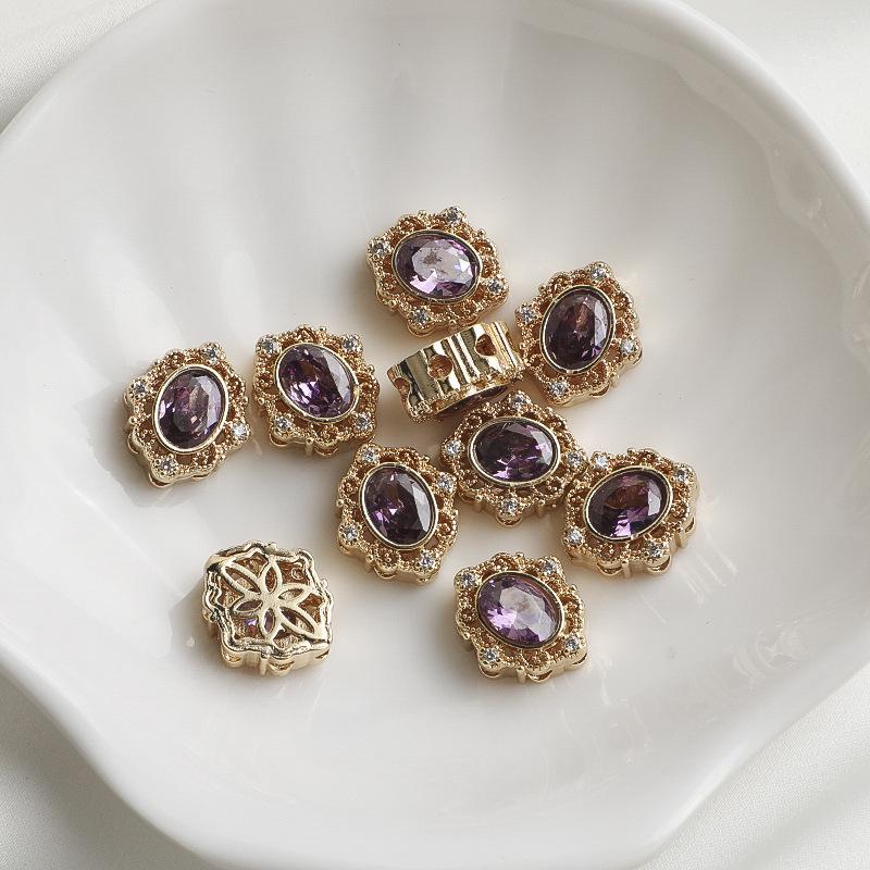 14K Gold-Filled Zircon Lace Rhombus Spacer Beads Round Pearl Necklace DIY Jewelry Accessories