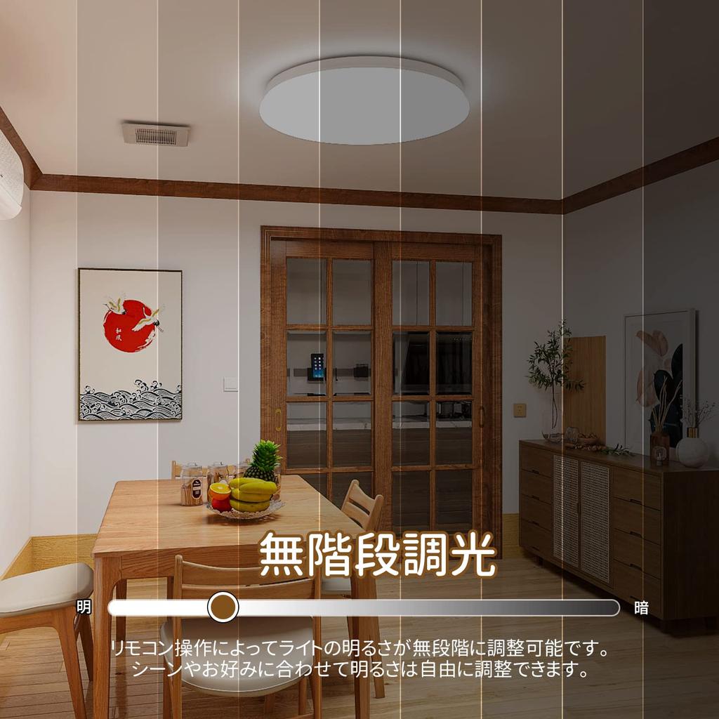 ICHIYO LED Ceiling Light, 6-tatami (approx. 20 sq ft), Slim, Dimmable, Daylight White, 24W, 2800lm, with Remote Control, Night Light Mode, Memory