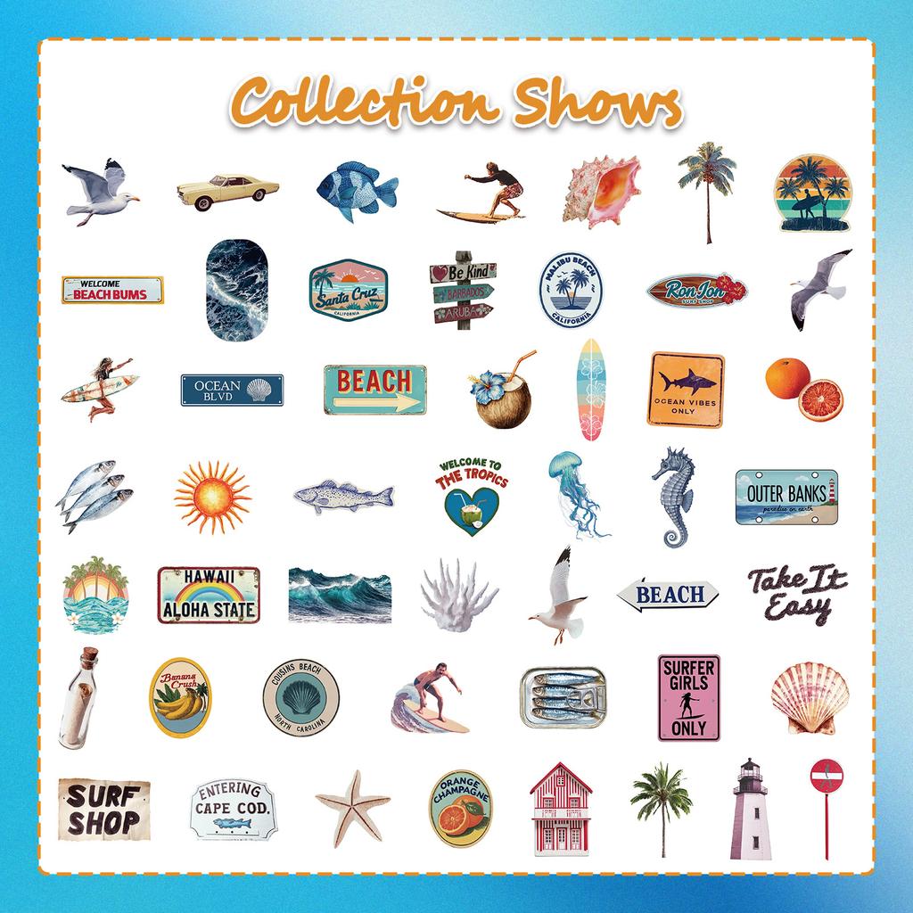 50 Pieces / 2 Designs of Graffiti Stickers for Coastal Vacation Style Computer Notebook Luggage Box Decoration Stickers