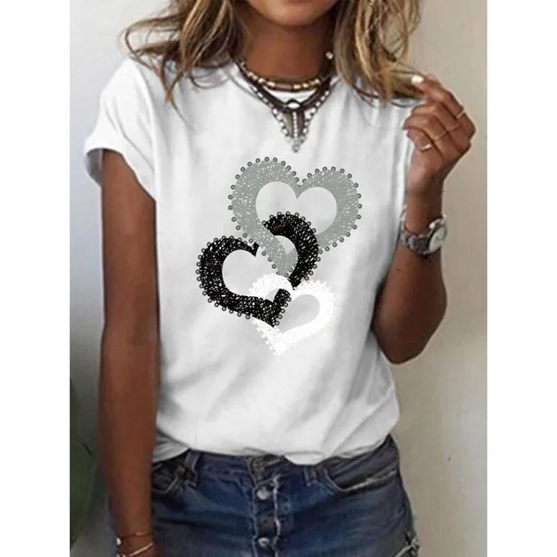 

Harajuku Love Print Круглый вырез с короткими рукавами Простая летняя футболка