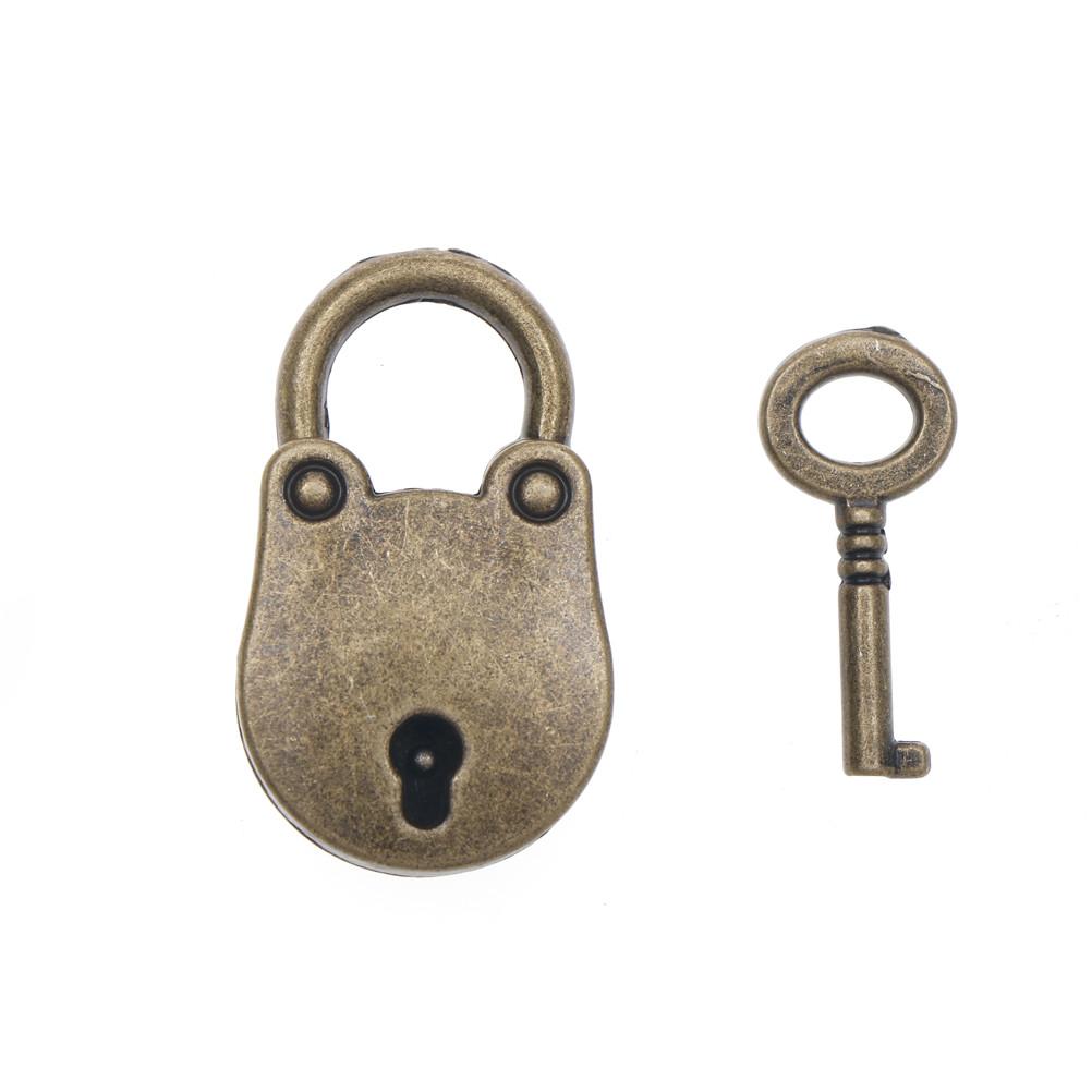 

1PCS Metal Old Vintage Style Mini Padlock Small Luggage Box Key Lock Copper Color