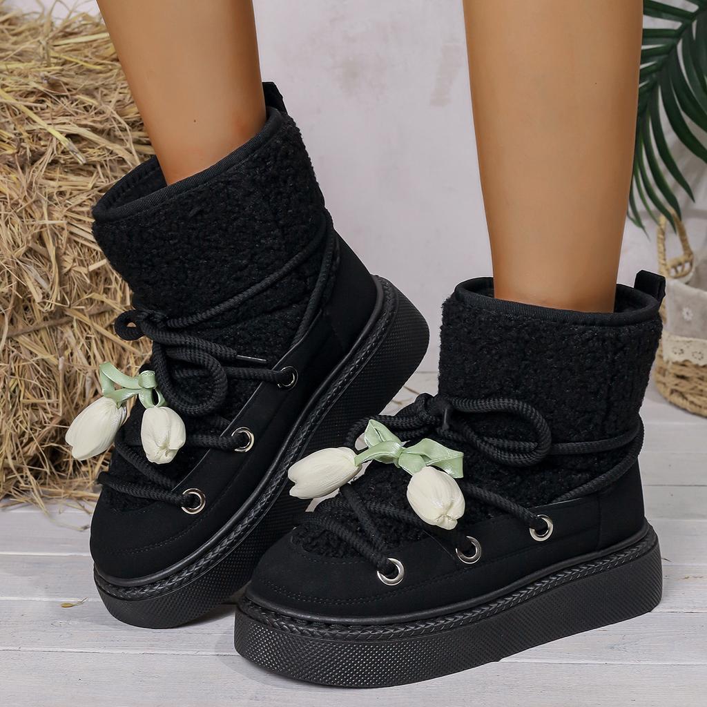Fashion Autumn and Winter New Style Thick-soled Cross-tie Snow Boots Thickened Mid-length Over-the-knee Warm Women's Boots Zapatos Mujer