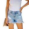 2023 Summer Casual Women's Ripped Raw Hem Straight-Leg Denim Shorts