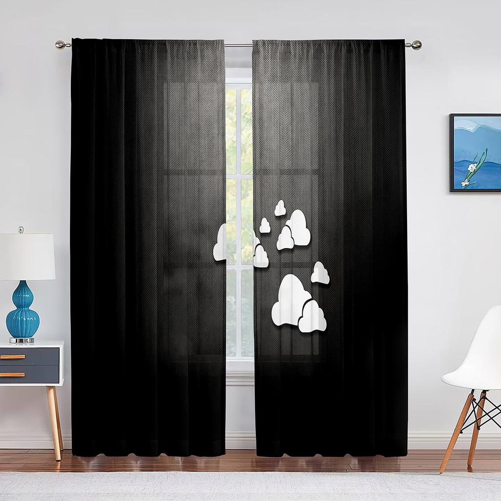 Cartoon Rocket Galaxy Moon Tulle Voile Curtains Out Space Window Sheer Curtain for Kids Boys Bedroom Living Room Organza Drapes