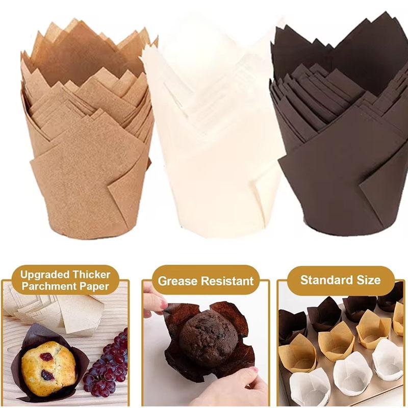 50Pcs Tulip Muffin Liners Greaseproof Cupcake Baking Cups Elegant Cake Wrappers for Weddings Baby Showers Parties Celebrations