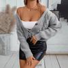 Høst Vinter Vintage Løs Langermet V-hals Genser Ensfarget Cardigan Strikkeplagg