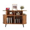 Record Cabinet HiFi Cabinet Sideboard MDF Oval Iron Feet Aluminum Handle Charging Station Cable Passage Sliding Door