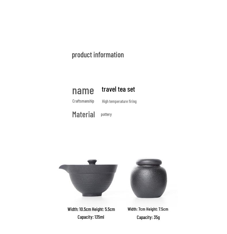 Portable Japanese Black Pottery Tea Set with One Teapot and Two Cups - Ideal for Travel or As a Souvenir Gift