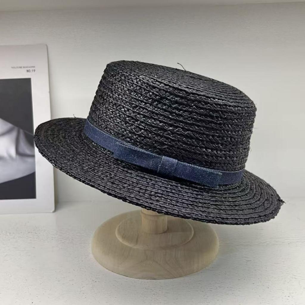 Lafite Hand-woven Flat-top Top Top Hat, Fashionable and Versatile Temperament Model, Men's and Women's Travel Sunscreen Straw Hat