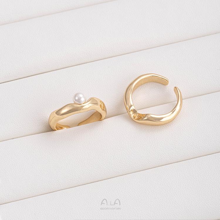 14K Gold Filled Rose Tulip Leaf Bead Cap Ring with Glue-In Pearls