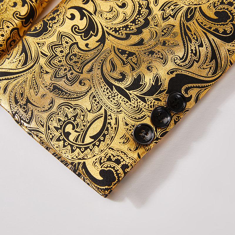 Pánský luxusní dvoudílný oblek s ražbou ve zlaté barvě, sako a vesta