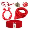 Retro Party Accessories Dot Point Scarf Ear Studs for Cat Eye Glasses Headband Set Halloween Carnival Party Cosplay Prop