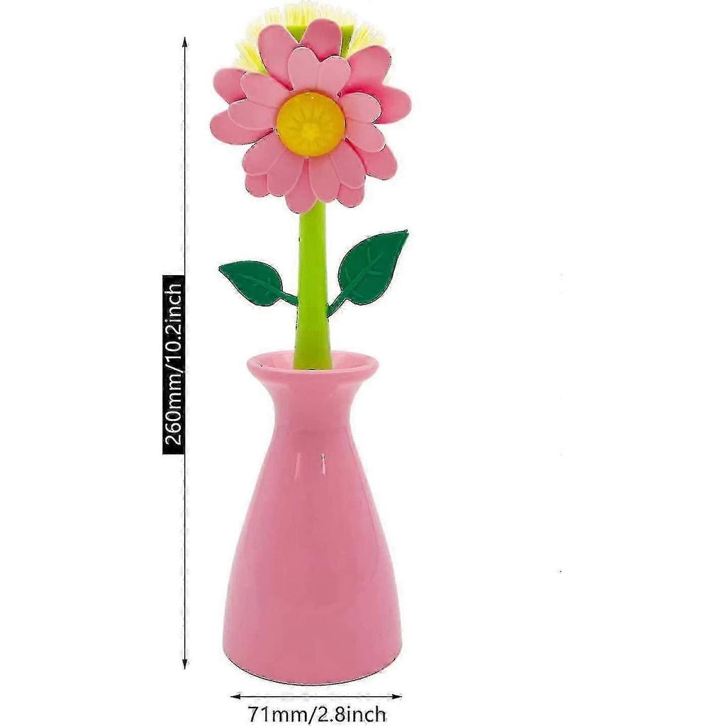 Long-handled dishwashing brush, flower-shaped nylon dishwashing brush, kitchen dishwashing brush with stand