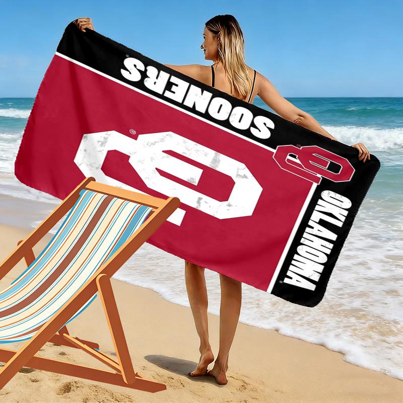 Oklahoma Sooners Print Beach Towel, Large Soft Quick Dry Towel for Beach Camping Swimming