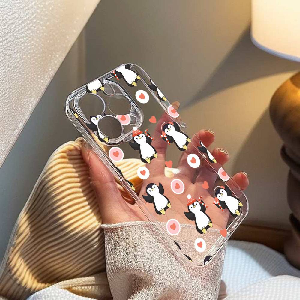 Cute Cartoon Penguin Phone Case For Transparent IPhone 17 Air 11 12 13 14 15 16 17 Pro Max Plus Shockproof Soft Cover