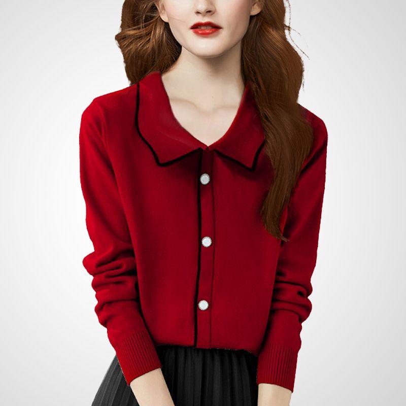 

Поло с необычным лацканом, красный, омолаживающий, красивый свитер Red (M280) L