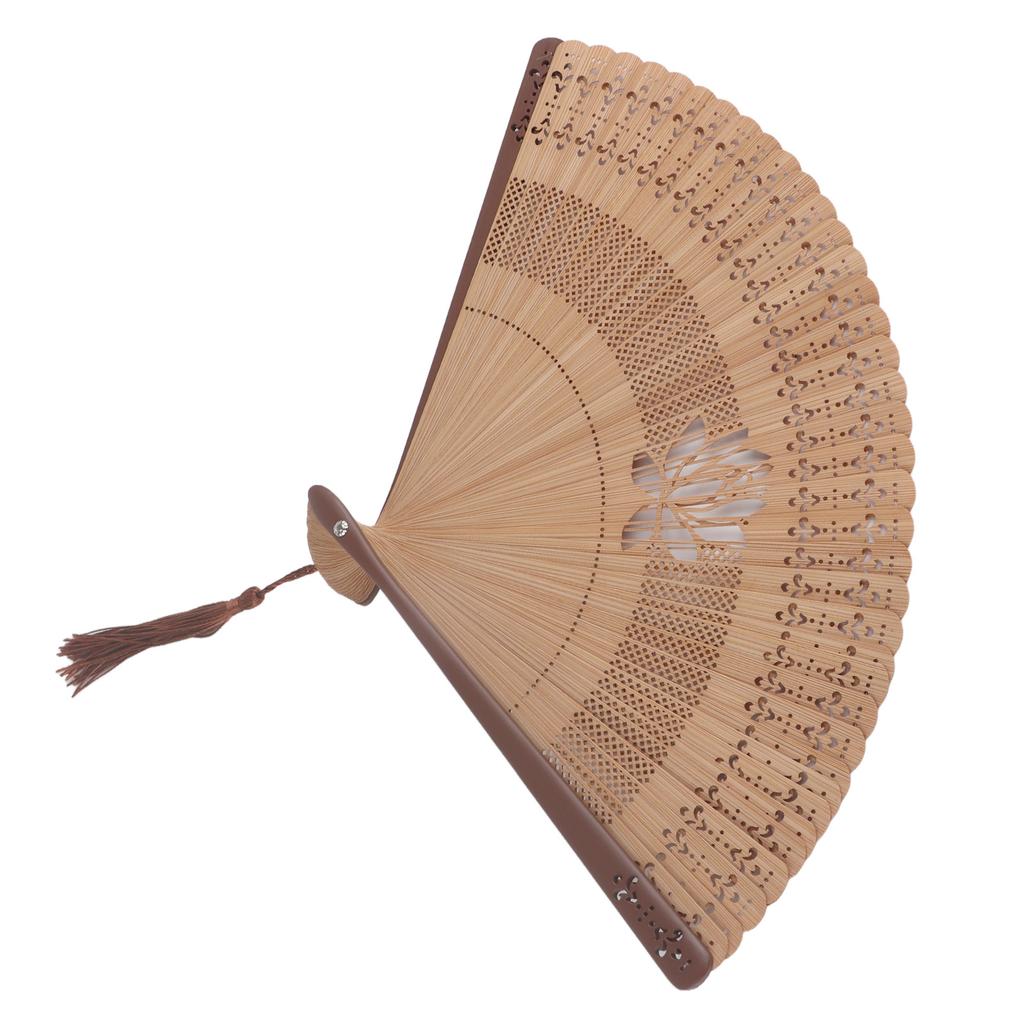 Faltfächer aus Bambus mit hohlen Handquasten Sommer Heißer Tag Kühlwerkzeug DekorationBraun