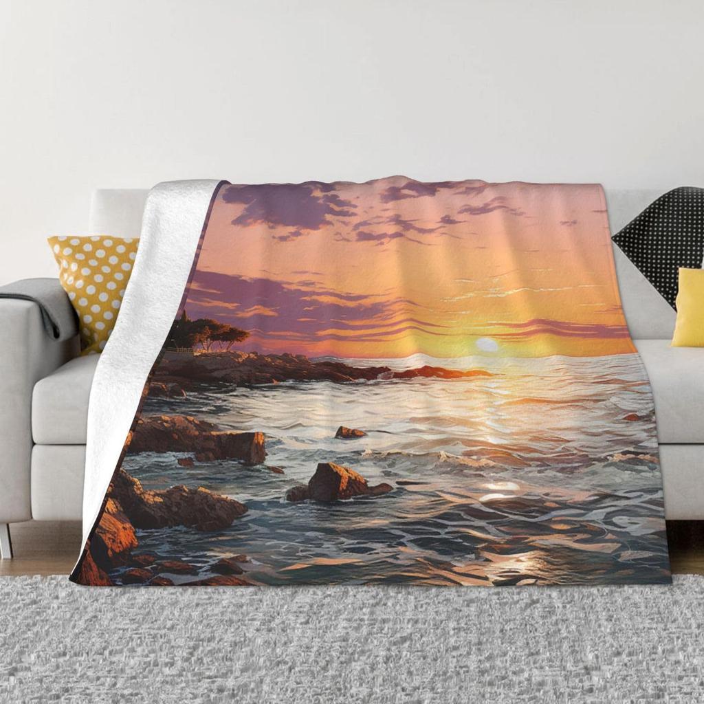 Tropical Ocean Sunrise Printed Blanket for Sofa Bed Travel Camping Living Room Office Conditioning Blanket for All Seasons Gifts