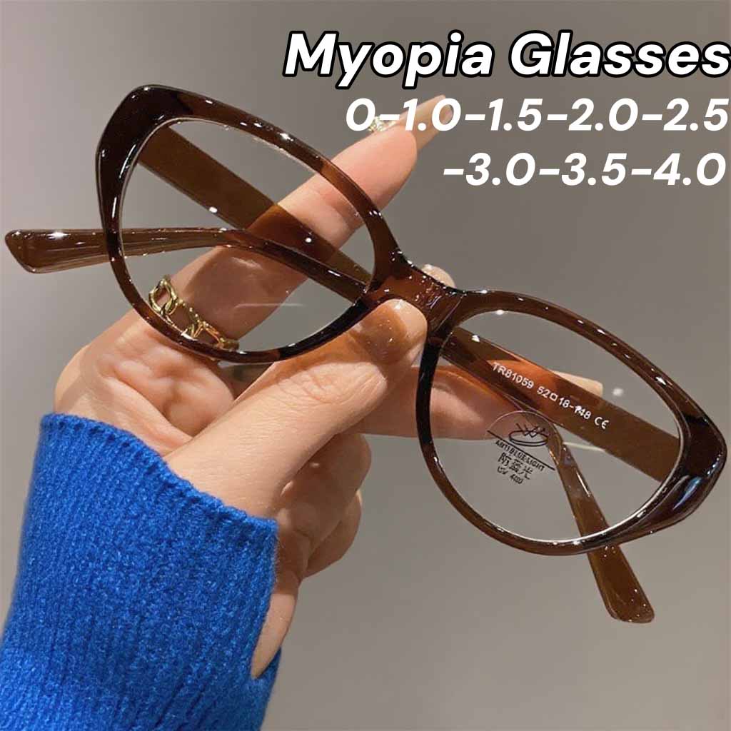 

Vintage Cat Eye Myopia Glasses for Women Trendy Fashion Near Sight Eyeglasses Blue Light Blocking Optical Minus Eyewear To -4.0 0 леопардовий