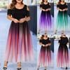 Plus Size Women O Neck Cold Shoulder Gradient Print Waist Tight Long Party Dress
