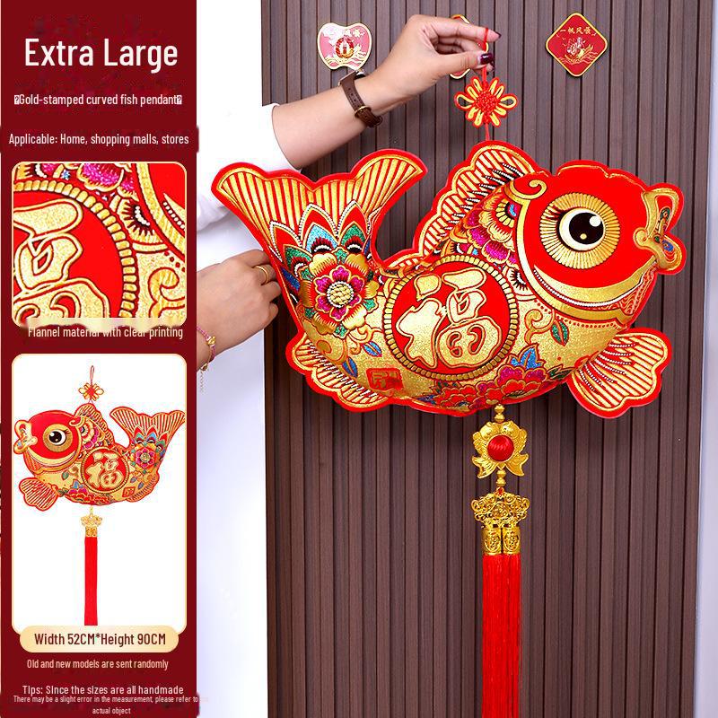 Double Fish Ornaments with Blessing Characters: Spring Festival & Housewarming Decor, Entrance Door Chinese Knot Pendants