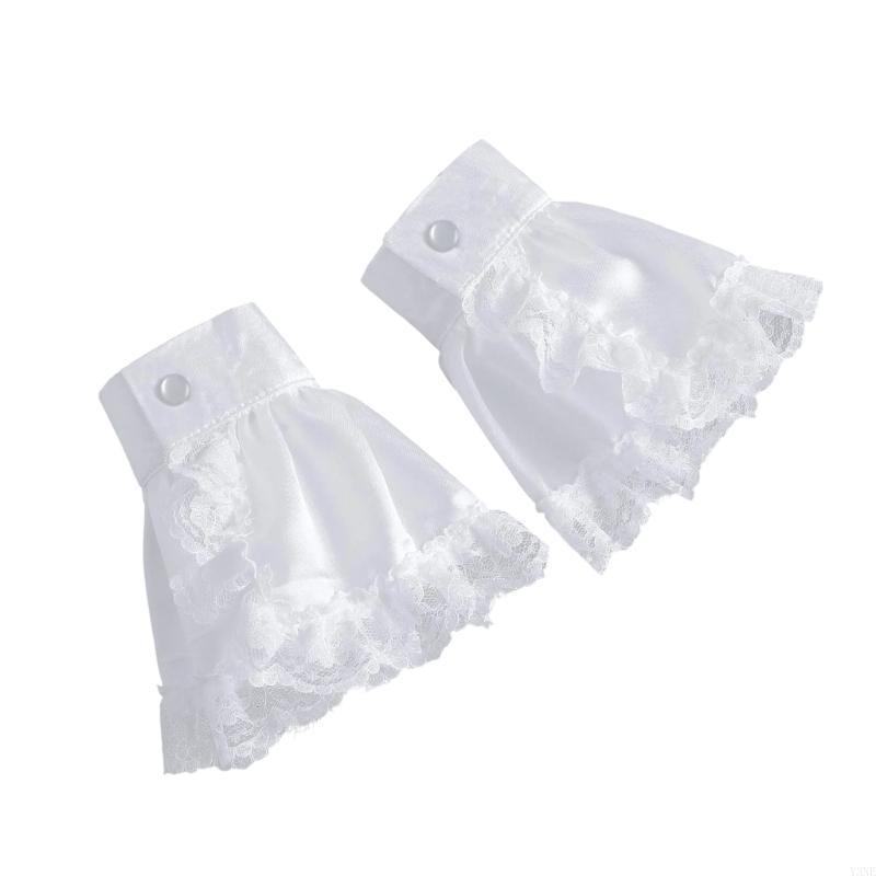 Y3NE Rüschenspitzen-Jabot und Manschetten-Set Mittelalterliches Kostüm Viktorianisch Kolonialer Halskragen