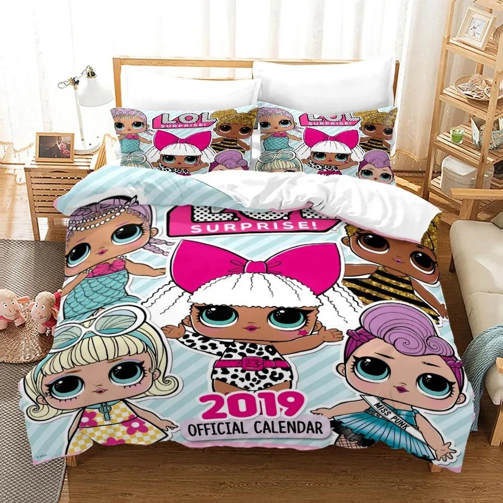 Anime Pink Doll 3PCS Single-sided Printed Series BeddingSet Duvet Set Comfortable Breathable Cover Sets Sheet Bedspreads