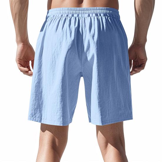 Men Summer Beach Shorts with Pockets Drawstring Elastic Waist Solid Color Versatile Casual Shorts for Daily Wear