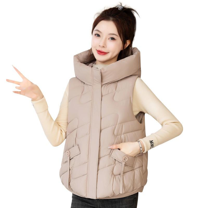 Autumn and winter down cotton vest women's short student hooded vest warm and thin vest jacket
