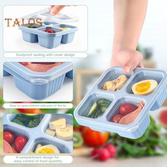 4 stk lunsjboks for barn Gjenbrukbare snackbeholdere med 4 rom Bento-boks for skolearbeidsreiser